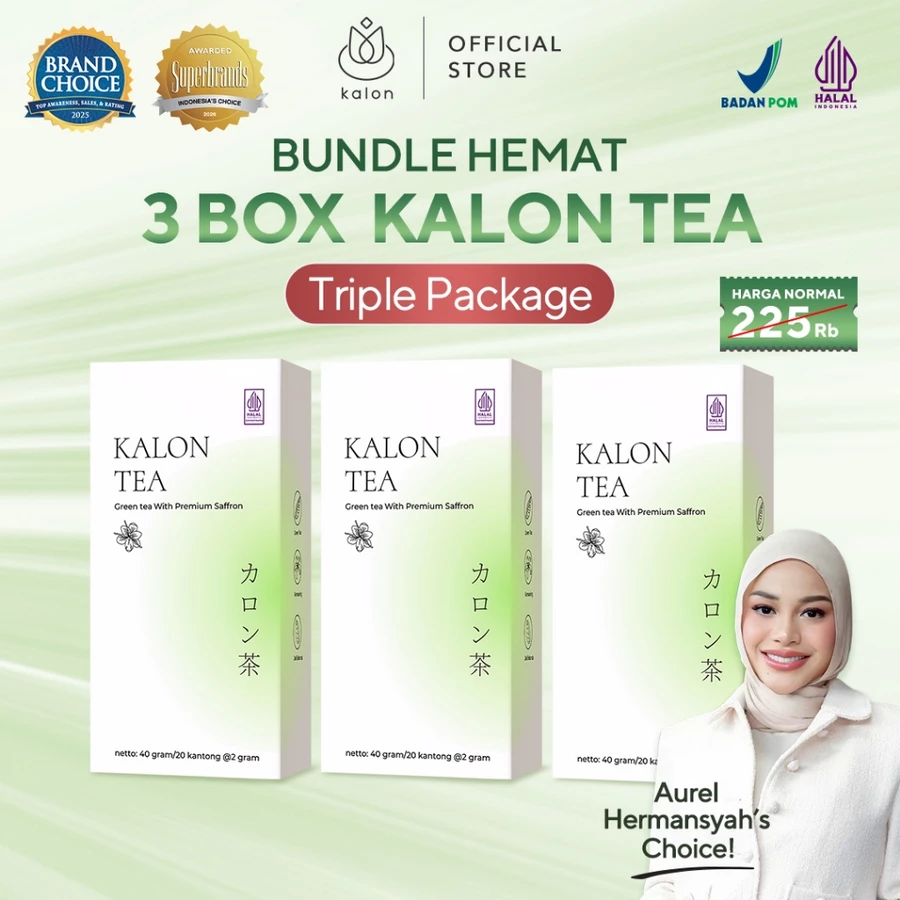 Triple Package 3 Box Kalon Teh Hijau Premium Saffron BPOM & Halal MUI Teh Pelangsing Herbal